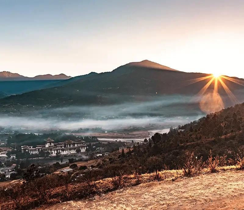 Sunrise over the Himalayan foothills