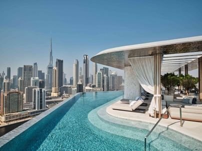 Rooftop pool overlooking the Dubai skyline
