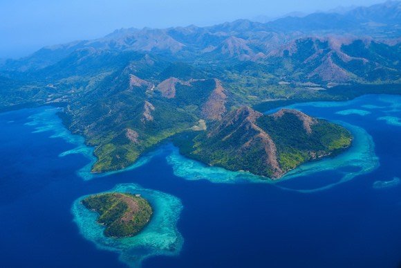 Aerial view of Busuanga&rsquo;s islands and reefs from the air