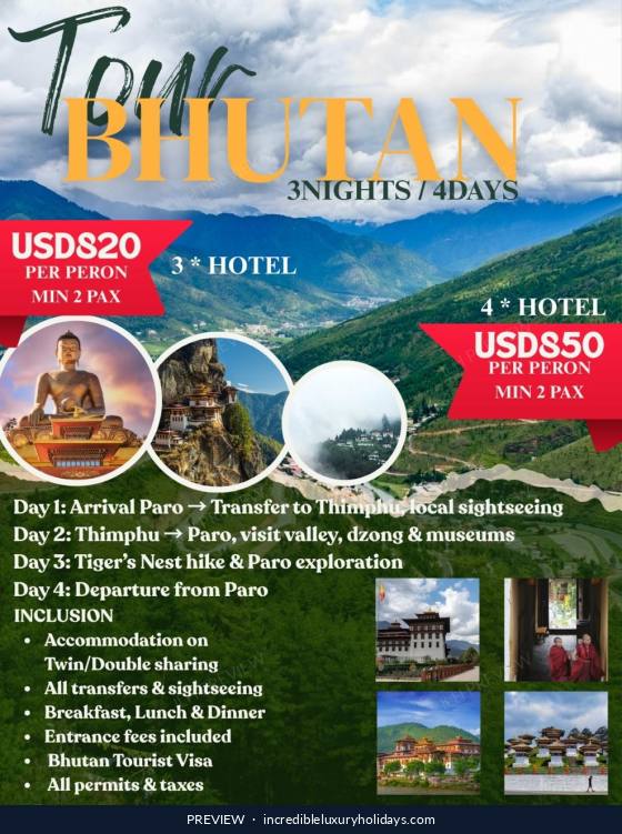 Tour Bhutan — 3 Nights / 4 Days, from USD 820 per person