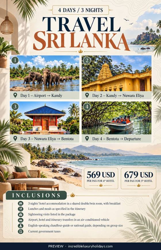 Travel Sri Lanka — 4 Days / 3 Nights, from USD 569 per person
