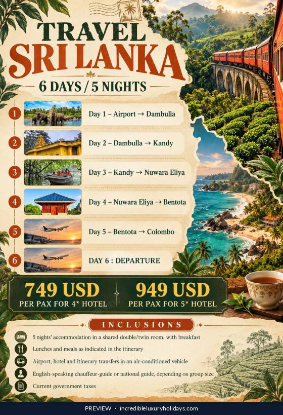 Travel Sri Lanka — 6 Days / 5 Nights, from USD 749 per person
